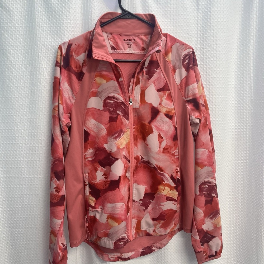Athleta Run With It Printed Pink Painted Energy Full Zip Jacket‎ Small Running